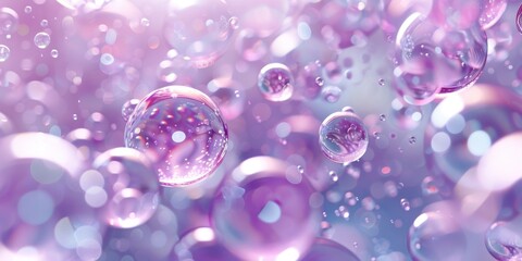3D visualization of collagen and water bubbles in a bright, clean skincare product.