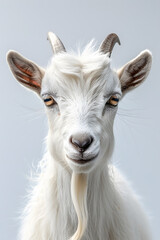 Fototapeta premium Closeup head shot of goat face on a white background