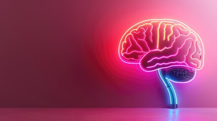 Abstract neon-lit brain with electronic circuits, blending human intelligence with technology
