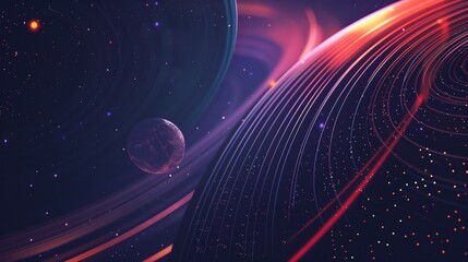 Obraz premium Abstract Space Background with Planets, Stars and Light Trails
