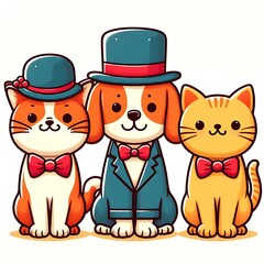 Naklejka premium A group of cartoon animals eyecat design drawing graphicching optimized unique highquality.