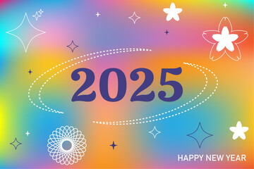 Happy New Year 2025 card template design. Modern aesthetic gradient vintage backgrounds, geometric abstract fluid shapes. Trendy vector minimalist aesthetics for covers, social media posts, invitation