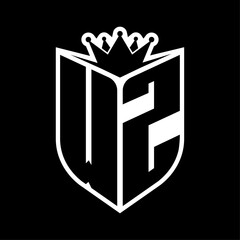 WZ Letter bold monogram with shield shape and crown inside shield black and white color design