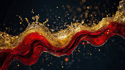 Abstract gold and red fluid patterns, Luminous and shimmering texture background