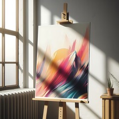 A painting on a easel in A room style interior set design creative.