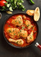 Georgian chicken stew with tomatoes and herbs