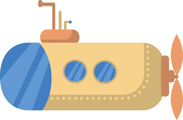 Flat isolated yellow submarine. Cartoon submarine illustration vector.