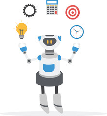 AI robot manage multiple project management concept illustration, juggle multiple project concept, artificial intelligence manage multiple project at the some time vector illustration with flat style
