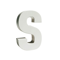 Naklejka premium 3D white letter S isolated on transparent background. Minimalistic design, perfect for educational, artistic, or branding purposes.