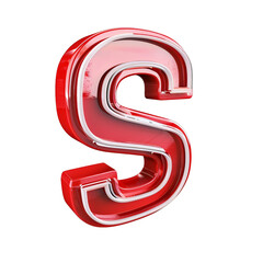 Fototapeta premium 3D shiny red letter S with silver outline on white background, vibrant and glossy, suitable for design projects and typography materials.