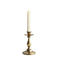 Elegant brass candleholder with a tall white candle. Perfect for home decor, romantic settings, or adding a vintage touch to interiors.