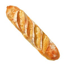 Freshly baked French baguette isolated on white background. Perfect for culinary, bakery, and gourmet food-related projects.