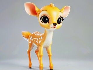 Fototapeta premium 3D Super cute deer toy, big watery eyes, standing form, super minimalist, fantastic, happy