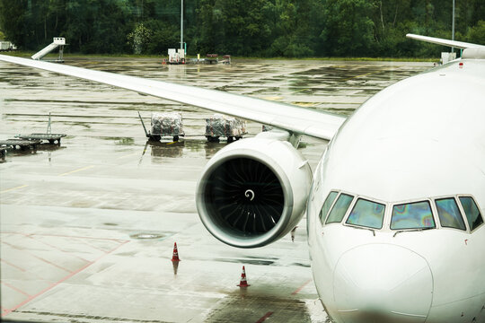Airbus A320neo with GTF Engine on Tarmac during a Rainy Day at the Zurich Airport Parking