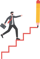 Fototapeta premium Businessman climbing ladder of success, business concept vector illustration