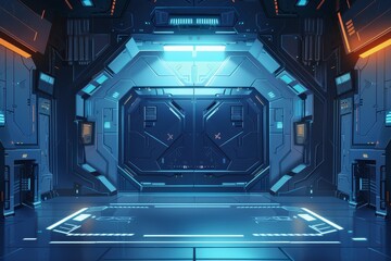 Futuristic Sci-Fi Interior with Glowing Doors
