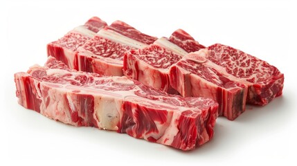 Succulent Isolated Short Ribs with Marbling on White Background