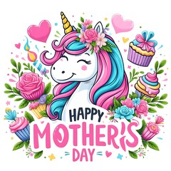 A unicorn with flowers and cupcakes highquality unique vector accessible.
