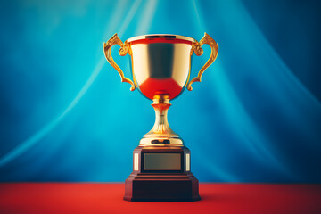 Golden trophy isolated on a blue background