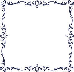 Elegant frame made of primitive botanical elements in doodle style in blue color for wedding design, celebrations, websites, cards. Digital illustration