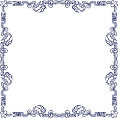 Elegant frame made of primitive botanical elements in doodle style in blue color for wedding design, celebrations, websites, cards. Digital illustration