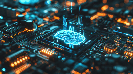 Artificial Intelligence and AI technology concept processor chip or mother board background LLMs