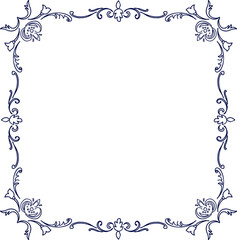 Elegant frame made of primitive botanical elements in doodle style in blue color for wedding design, celebrations, websites, cards. Digital illustration