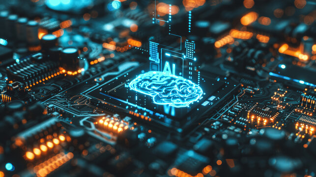 Artificial Intelligence and AI technology concept processor chip or mother board background LLMs