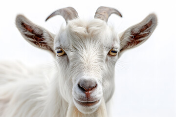 Fototapeta premium Closeup head shot of goat face on a white background