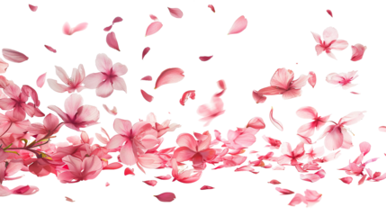 Petal flowers flying in the air in spring season isolated on white background PNG