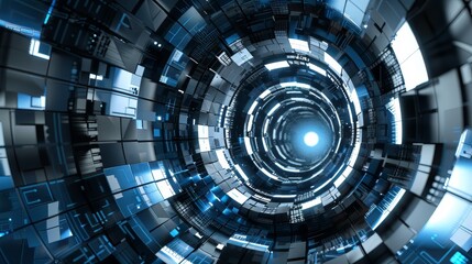 Abstract Blue And Silver Digital Tunnel