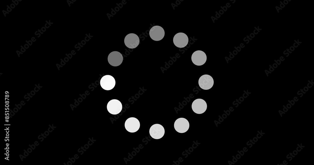Poster Dots, circle and animation icon for loading with waiting, slow connection and problem for online glitch. Sign, indicator and action for download progress with internet error by black background