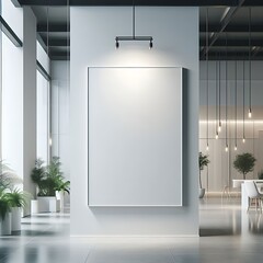 A white rectangular frame on a wall in A room style interior set design with plants creative optimized informative.