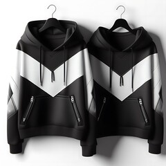 Two black and white hoodies on a white wall professional Artistic engaging highquality.