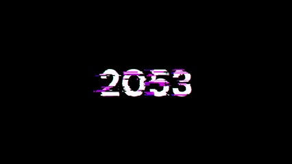 3D rendering 2053 text with screen effects of technological glitches