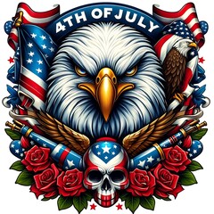 An eagle design colours graphic with a skull and flowers.