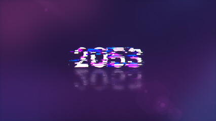 3D rendering 2053 text with screen effects of technological glitches