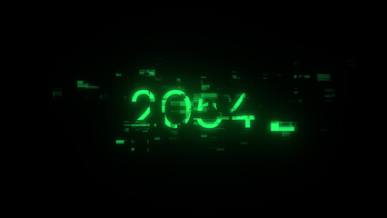 3D rendering 2054 text with screen effects of technological glitches