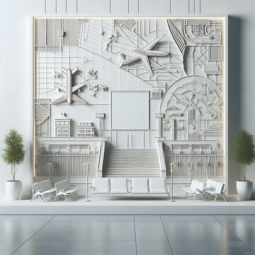 A white wall with a picture of a plane and a plane on it highquality creative creative creative.