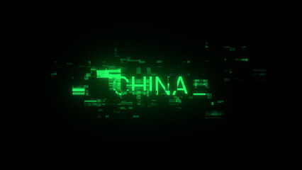 Fototapeta premium 3D rendering China text with screen effects of technological glitches