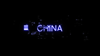 Obraz premium 3D rendering China text with screen effects of technological glitches