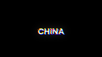 3D rendering China  text with screen effects of technological glitches