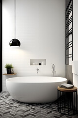 Fototapeta premium Modern luxury bathroom interior in black and white colors