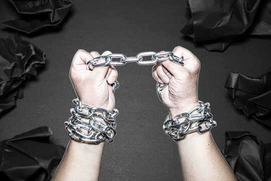 hands are breaking chain. Freedom concept.