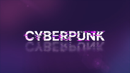 3D rendering Cyberpunk text with screen effects of technological glitches
