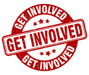 get involved stamp. get involved label. round grunge sign