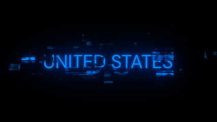 Obraz premium 3D rendering United states text with screen effects of technological glitches