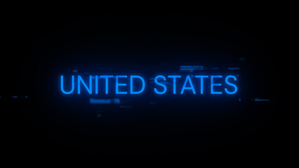 3D rendering United states text with screen effects of technological glitches