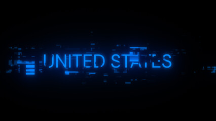 Obraz premium 3D rendering United states text with screen effects of technological glitches