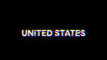 3D rendering United states text with screen effects of technological glitches